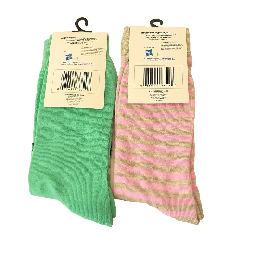 My Little Pony Cartoon Pink Green 2-pair Novelty Adult Size 6-12 Socks NWT